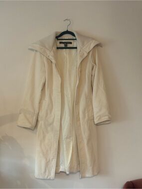 Ivory Corduroy Trench Coat with Wide Collar